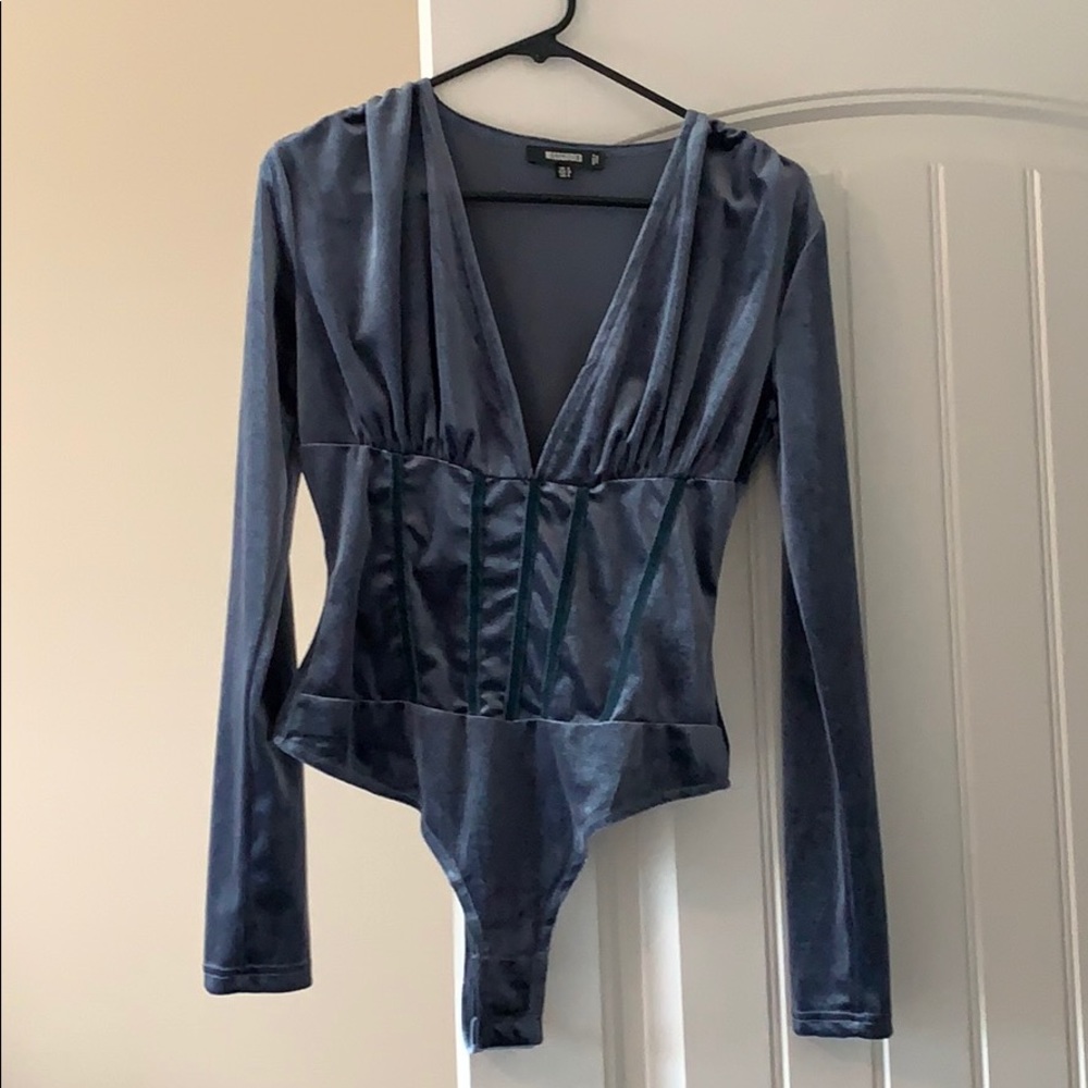Missguided Blue Velvet Bodysuit